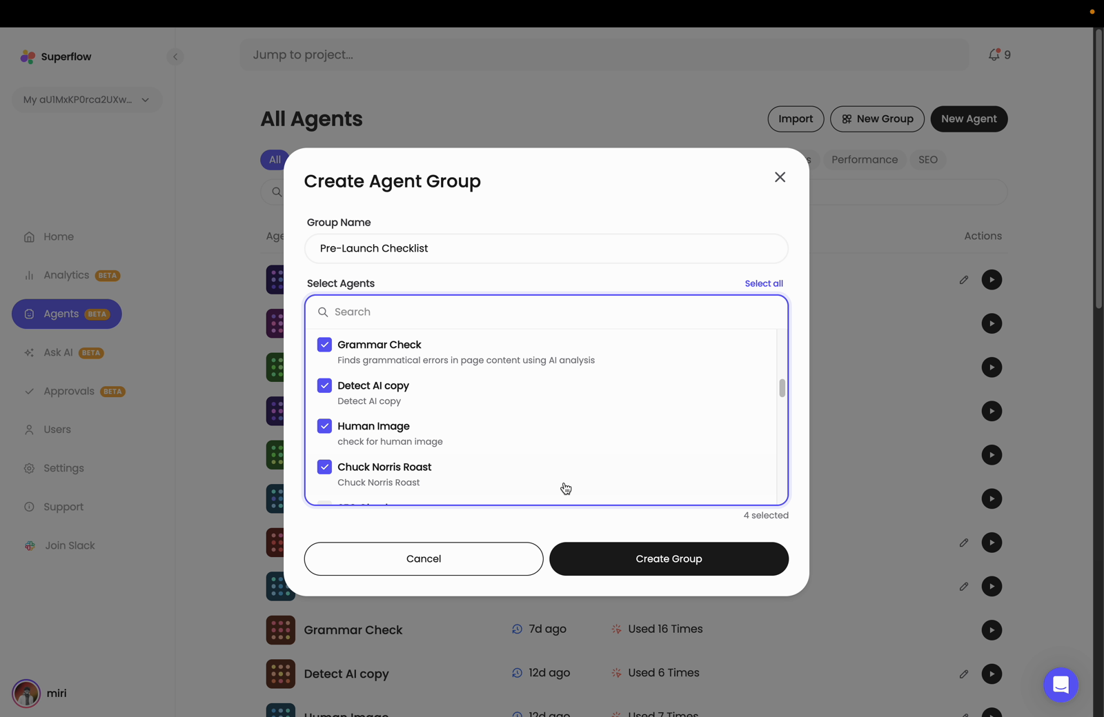 The Create Agent Group dialog will appear