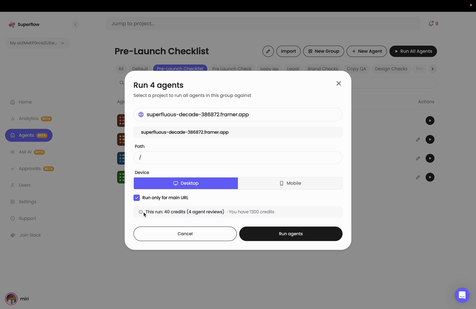 With the group open, click Run All Agents