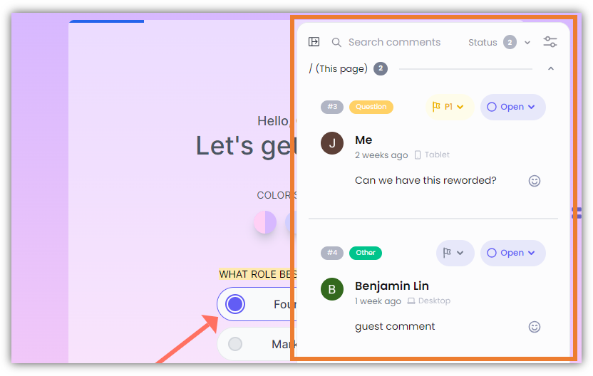 The Comments Sidebar opens