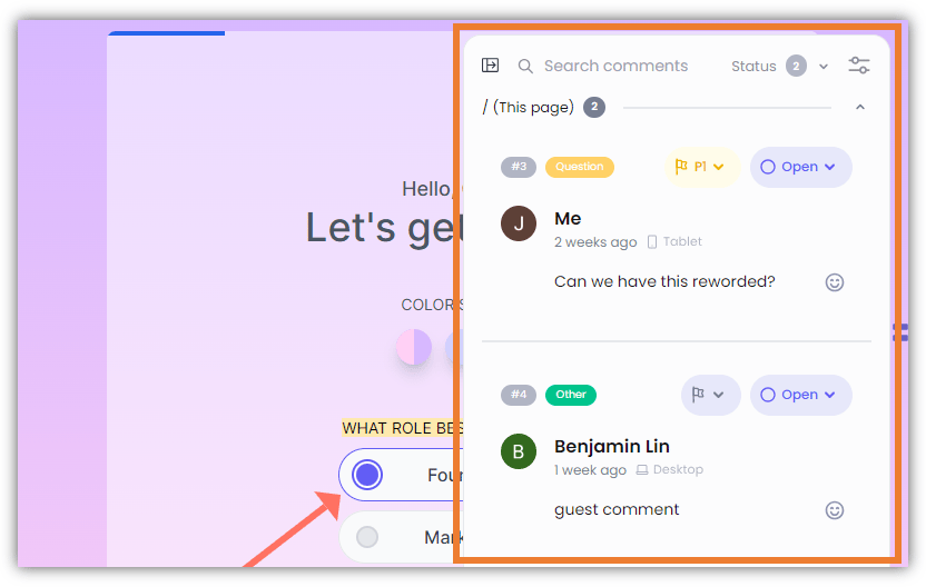 The Comments Sidebar opens
