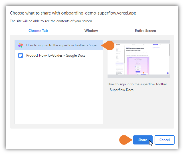 A new window will appear, find and click the window/screen that you want to record…