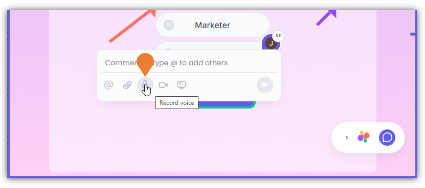The Comment Box will appear, click the Microphone icon to select