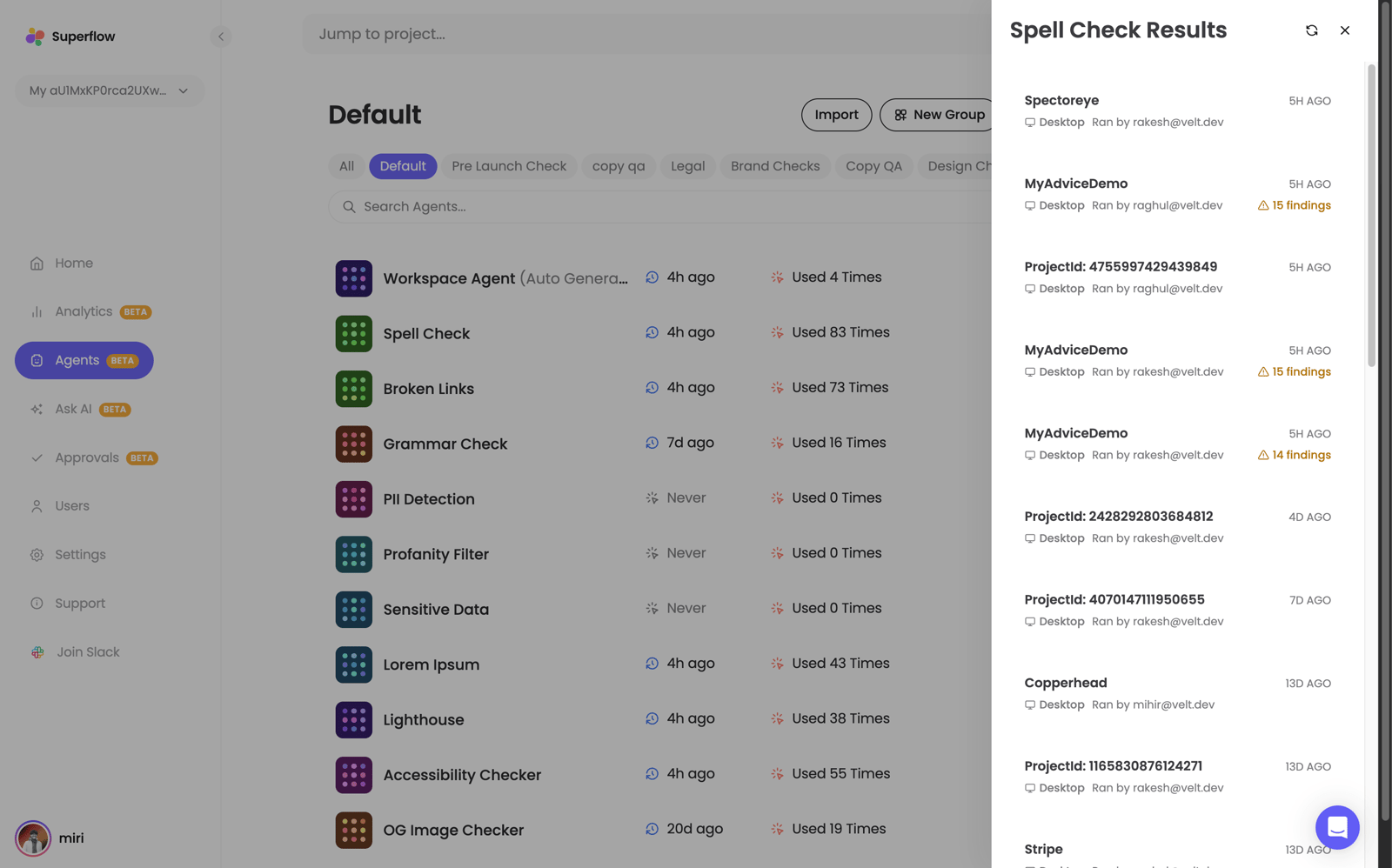 When the run finishes, the results panel opens on the right side…