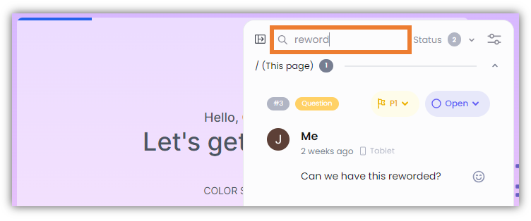 In the Search comments field, enter the comment keyword