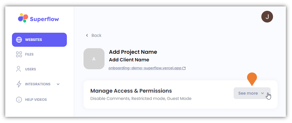 Find the Manage Access & Permissions section and click the See More drop-down arrow