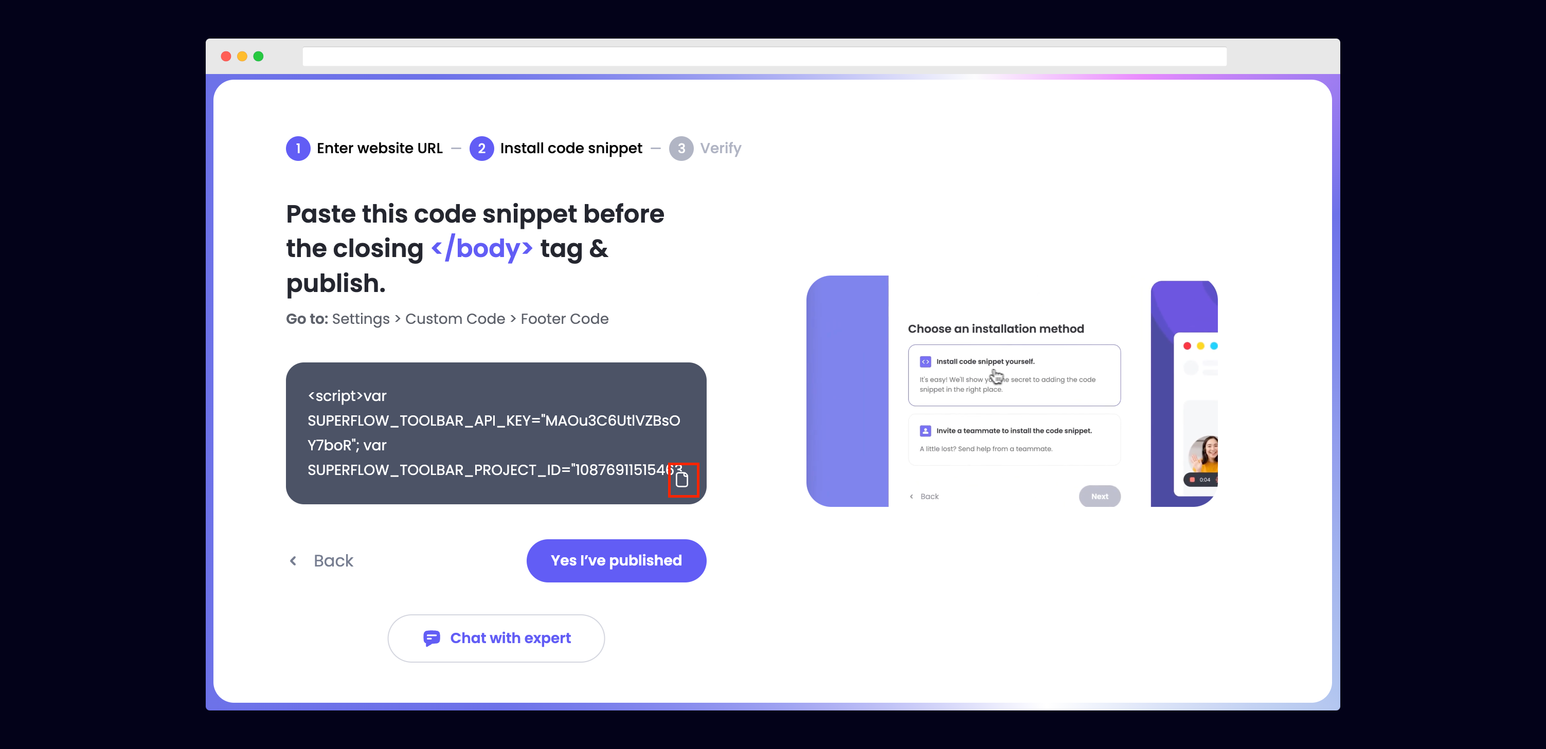 Webflow: Copy your unique Superflow code