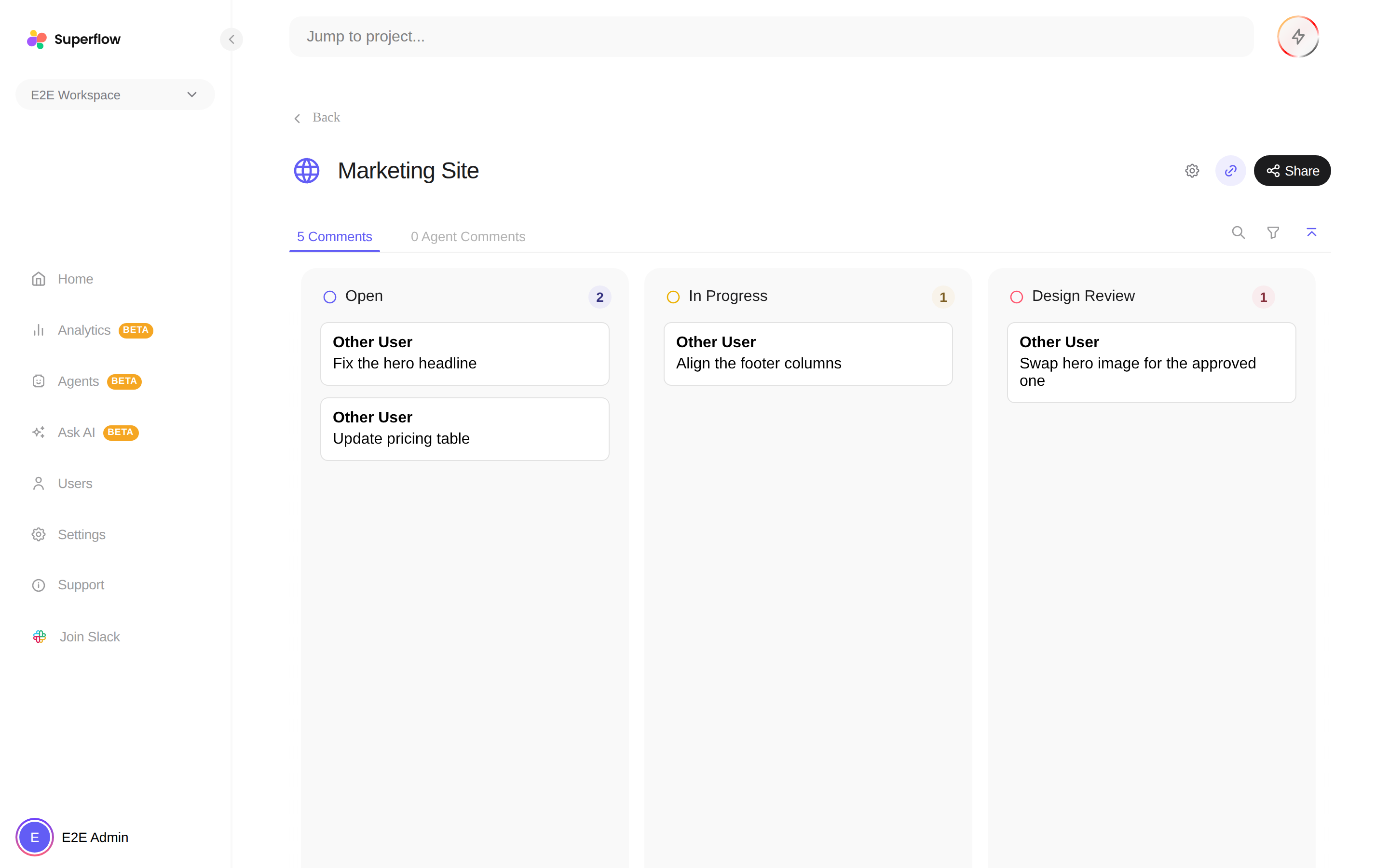 A Kanban board with a custom Design Review status column