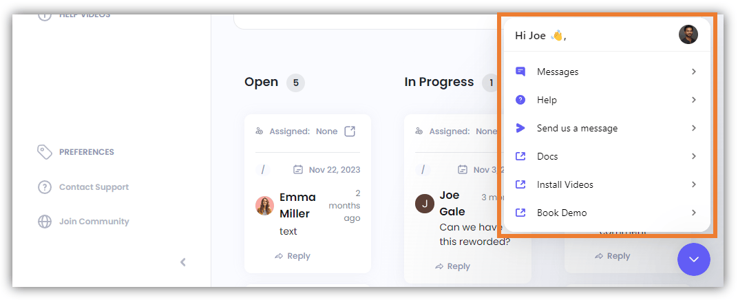 The Support window will expand