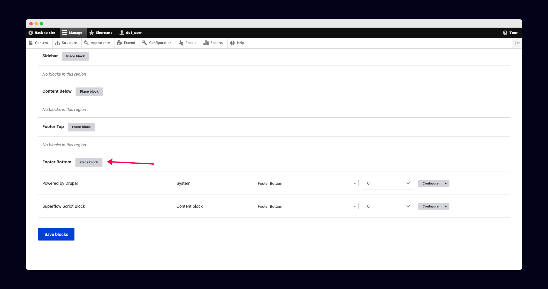 Drupal: Go to your Drupal Admin Panel and configure the page structure to add your Superflow code…