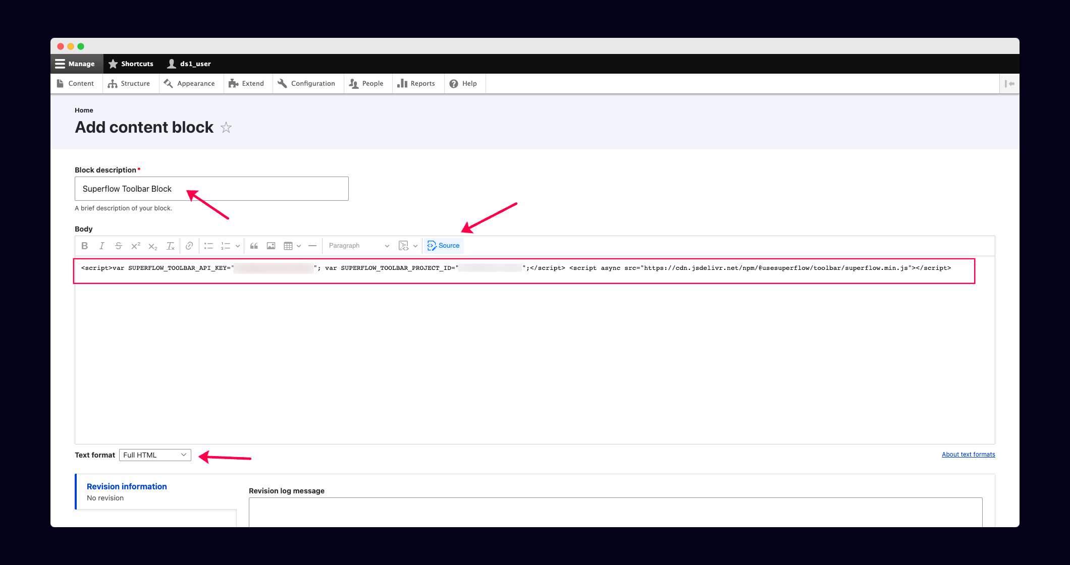 Drupal: Enter Your Superflow Code Snippet