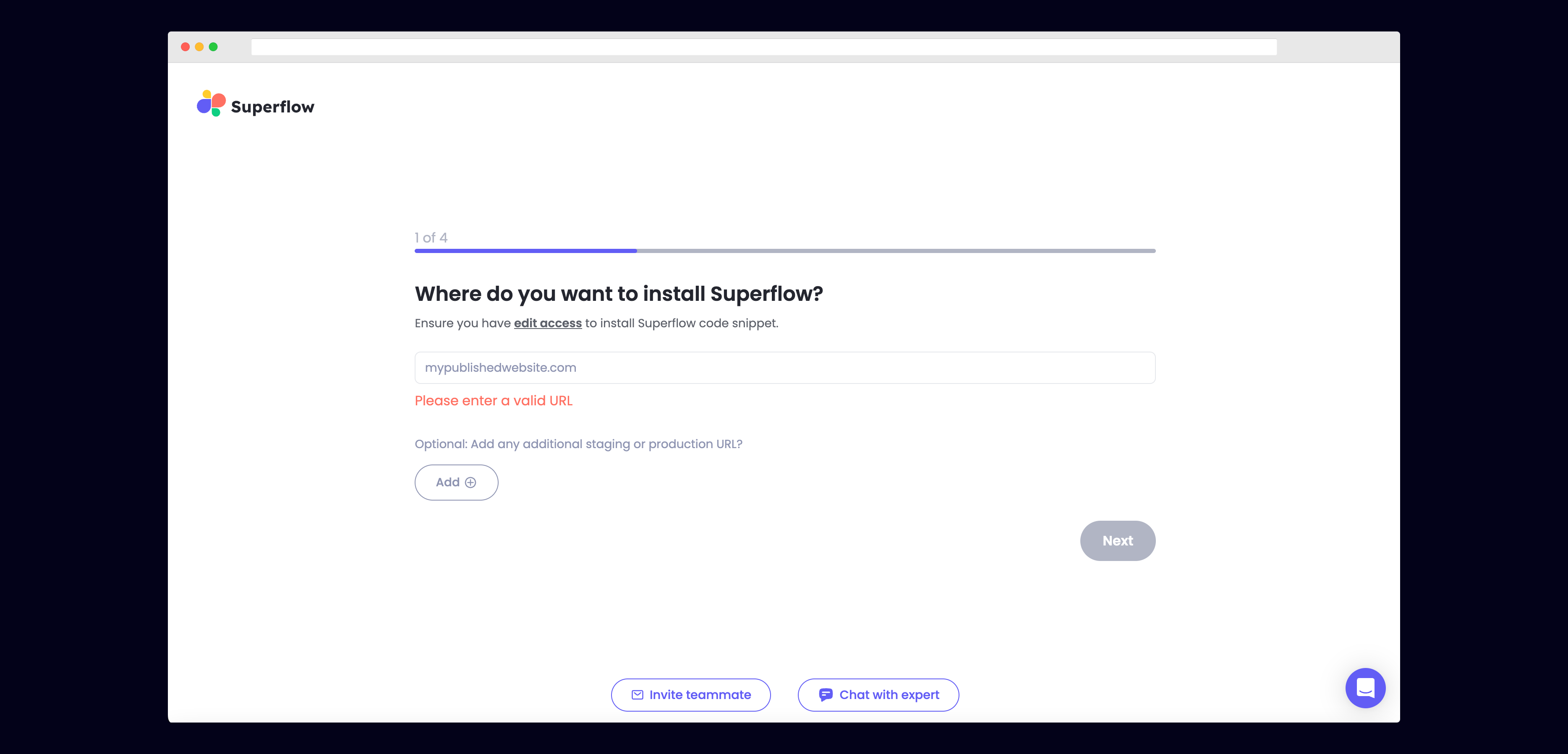 Webflow: Enter Your Site URL