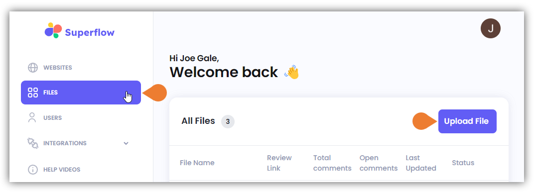 Click the FILES module to access the Files page