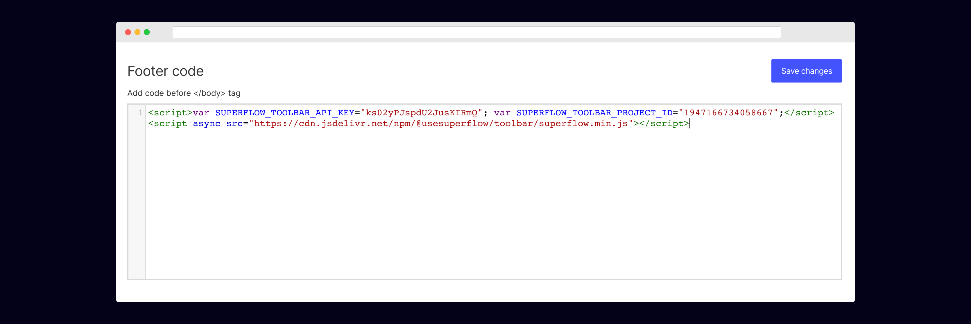 Webflow: Add your unique Superflow code in the Footer section