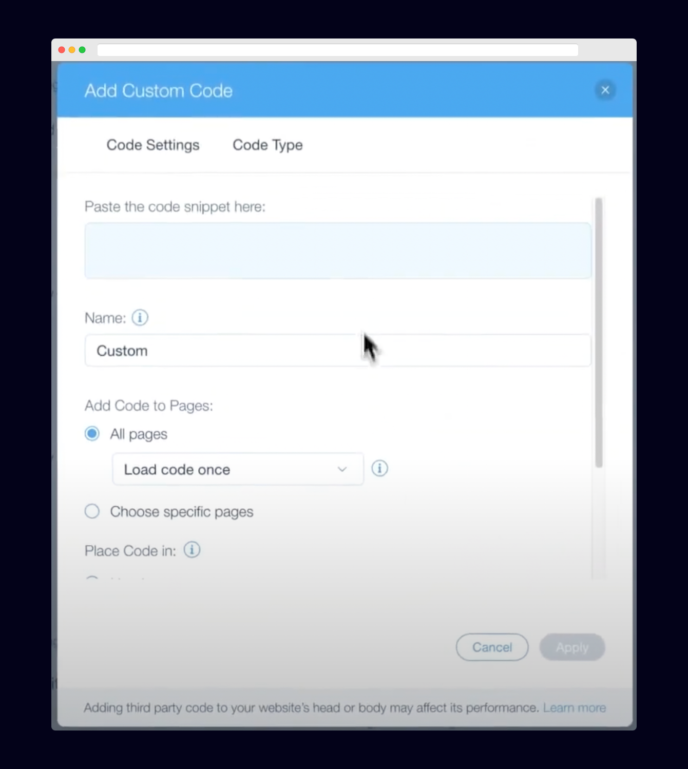 Wix: Add your unique Superflow code in the Body - End section