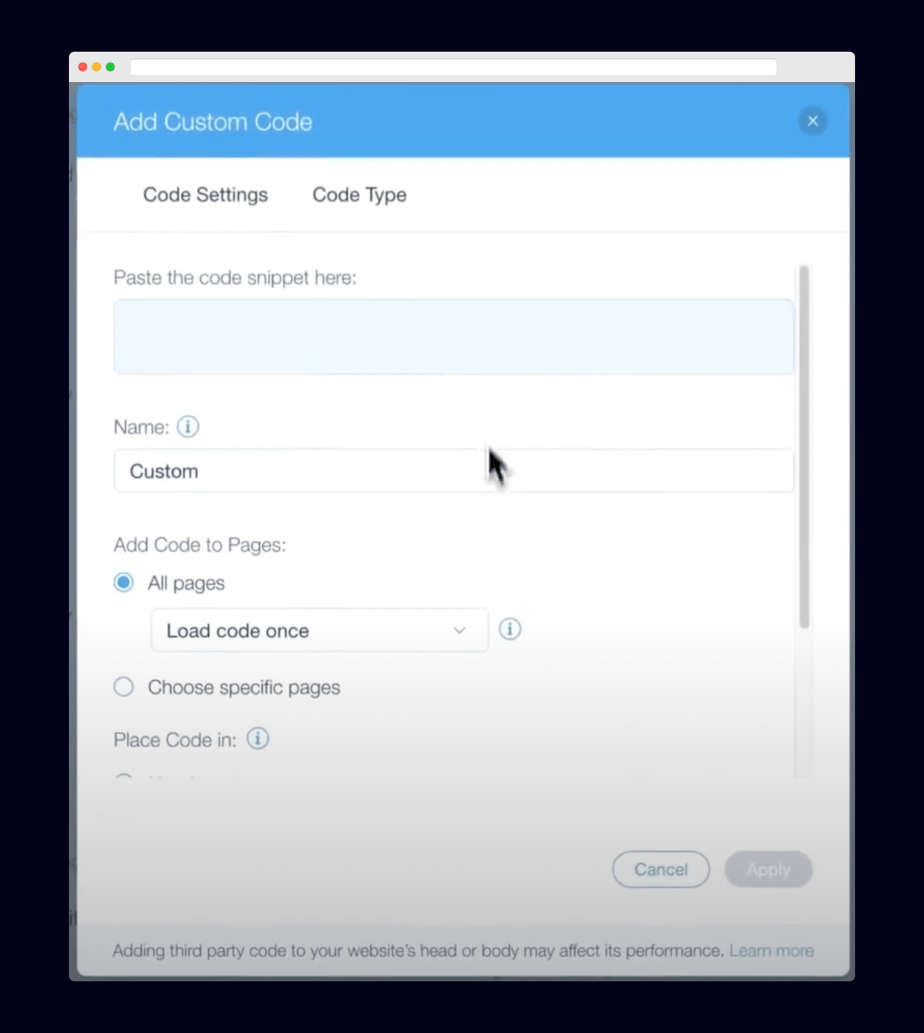Wix: Add your unique Superflow code in the Body - End section