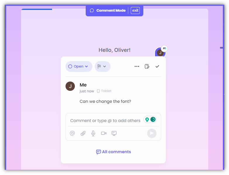 Once you click the Post button, a comment thread will appear on the selected element