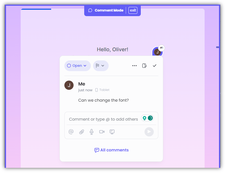 Once you click the Post button, a comment thread will appear on the selected element
