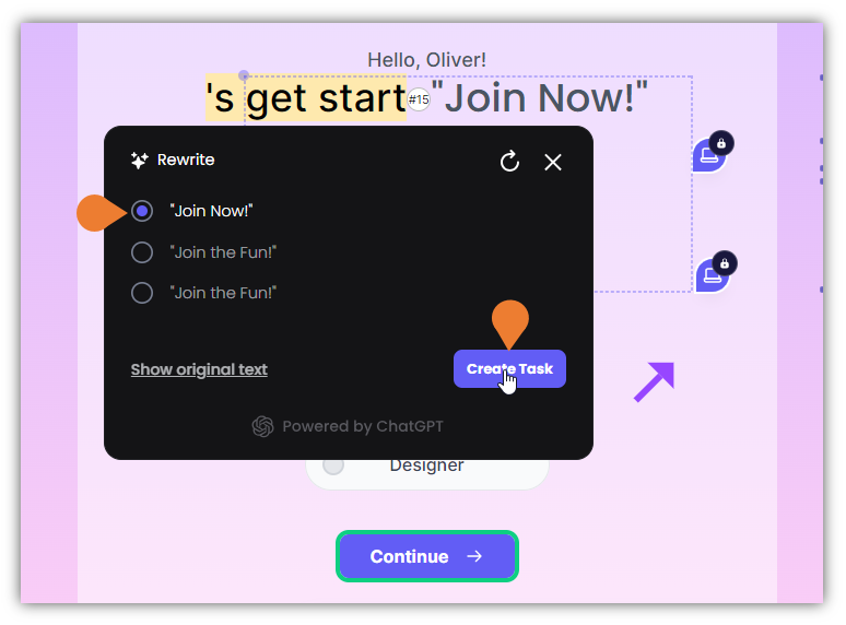 To select a rewritten text, click its Radio Button