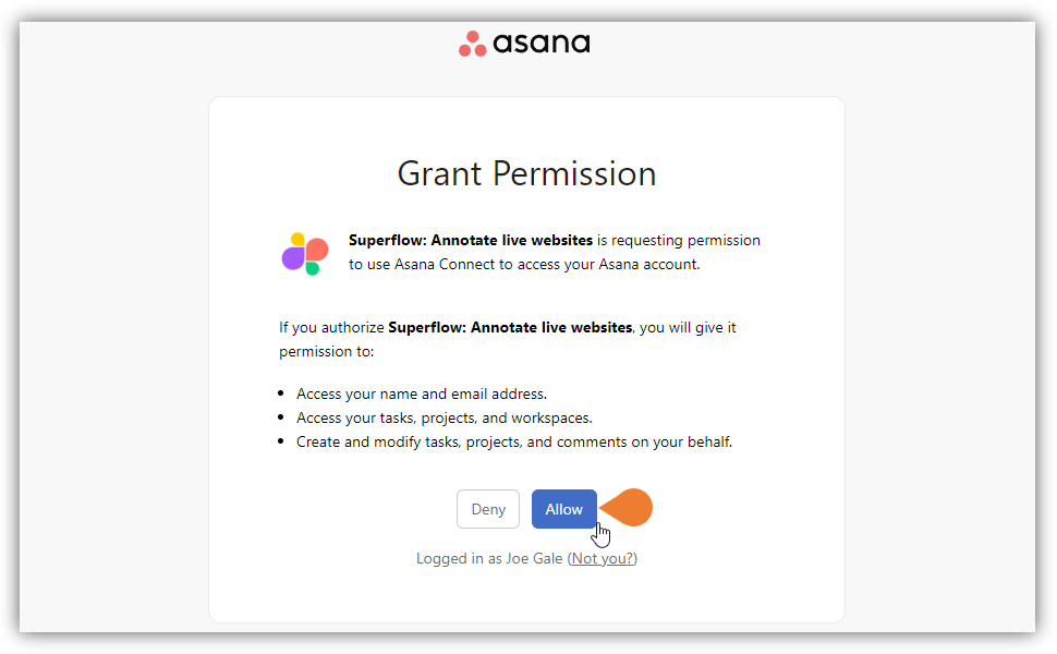 You will be directed to the Grant Permission page…