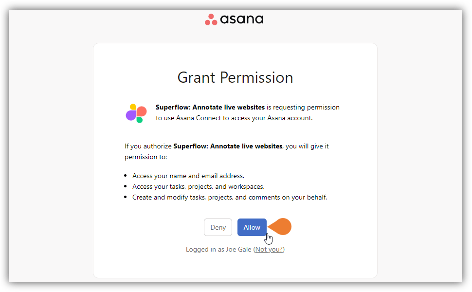 You will be directed to the Grant Permission page…