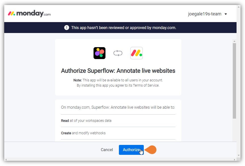 Review the details and click the Authorize button