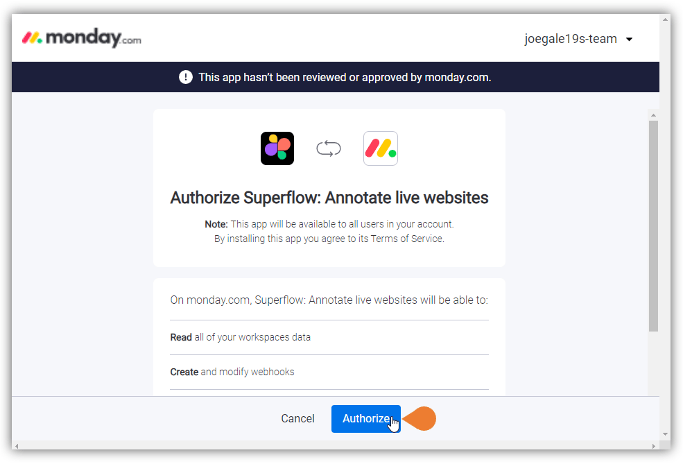 Review the details and click the Authorize button