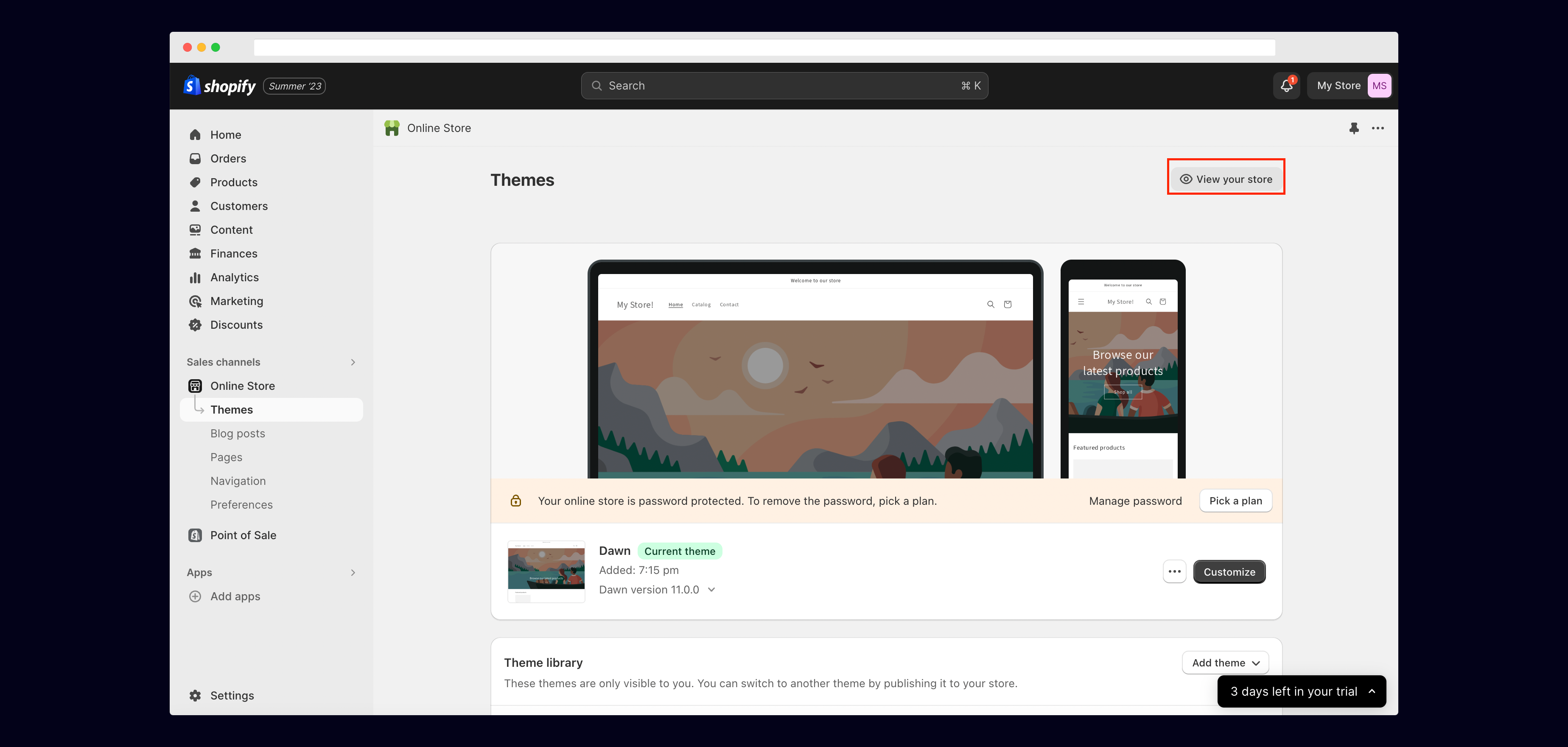 Shopify: Navigate to your Shopify site