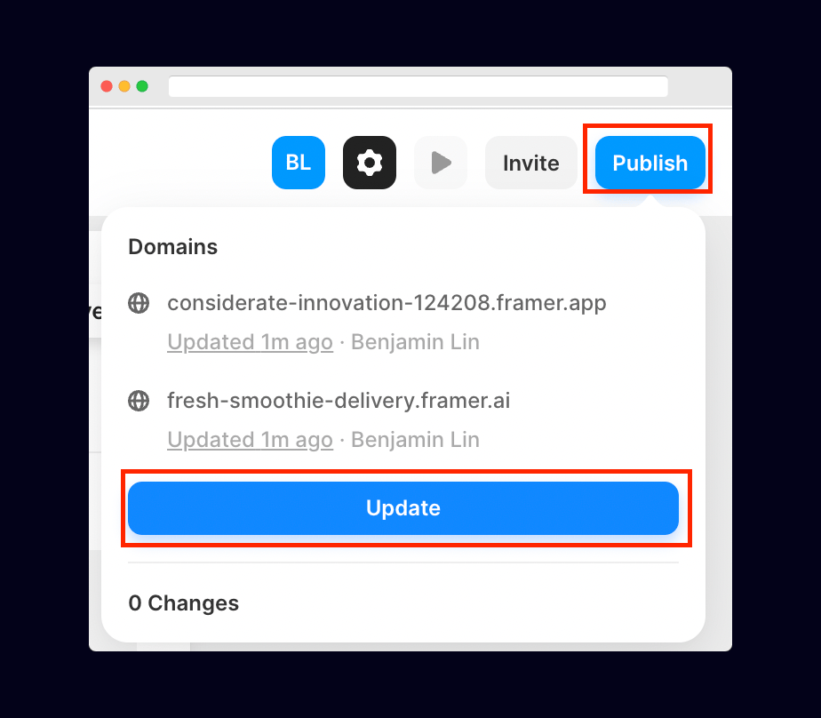 Framer: Publish your Framer site