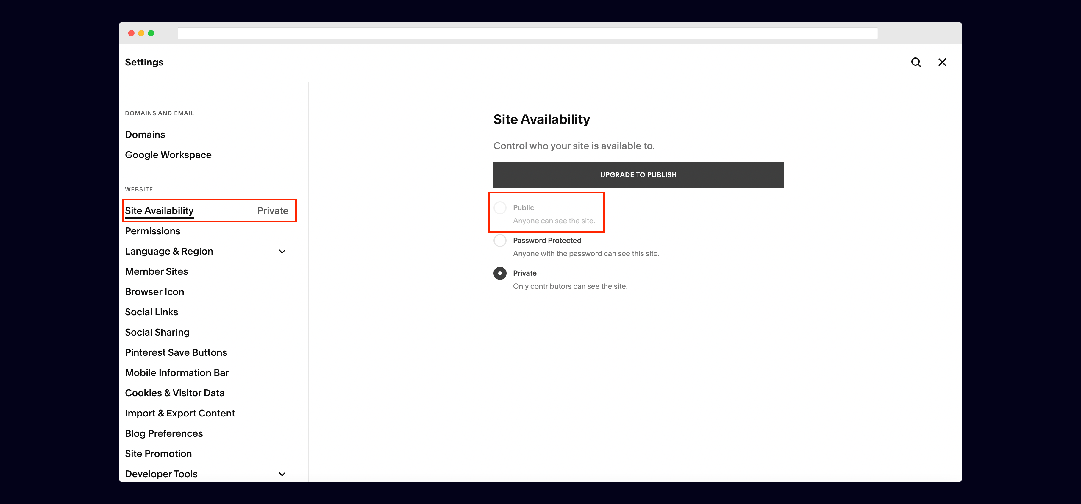 Squarespace: Publish your Squarespace site