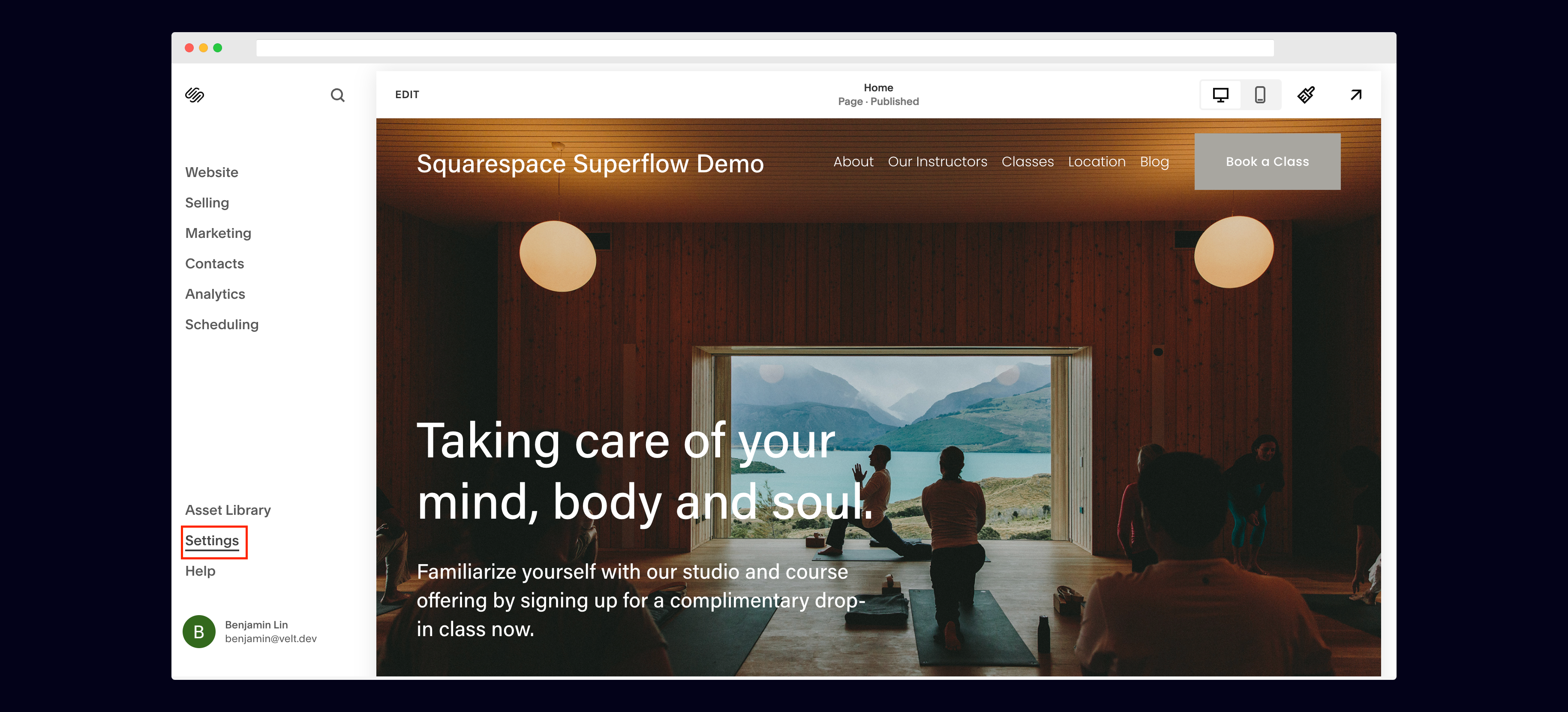 Squarespace: Go to Settings on your Squarespace Site