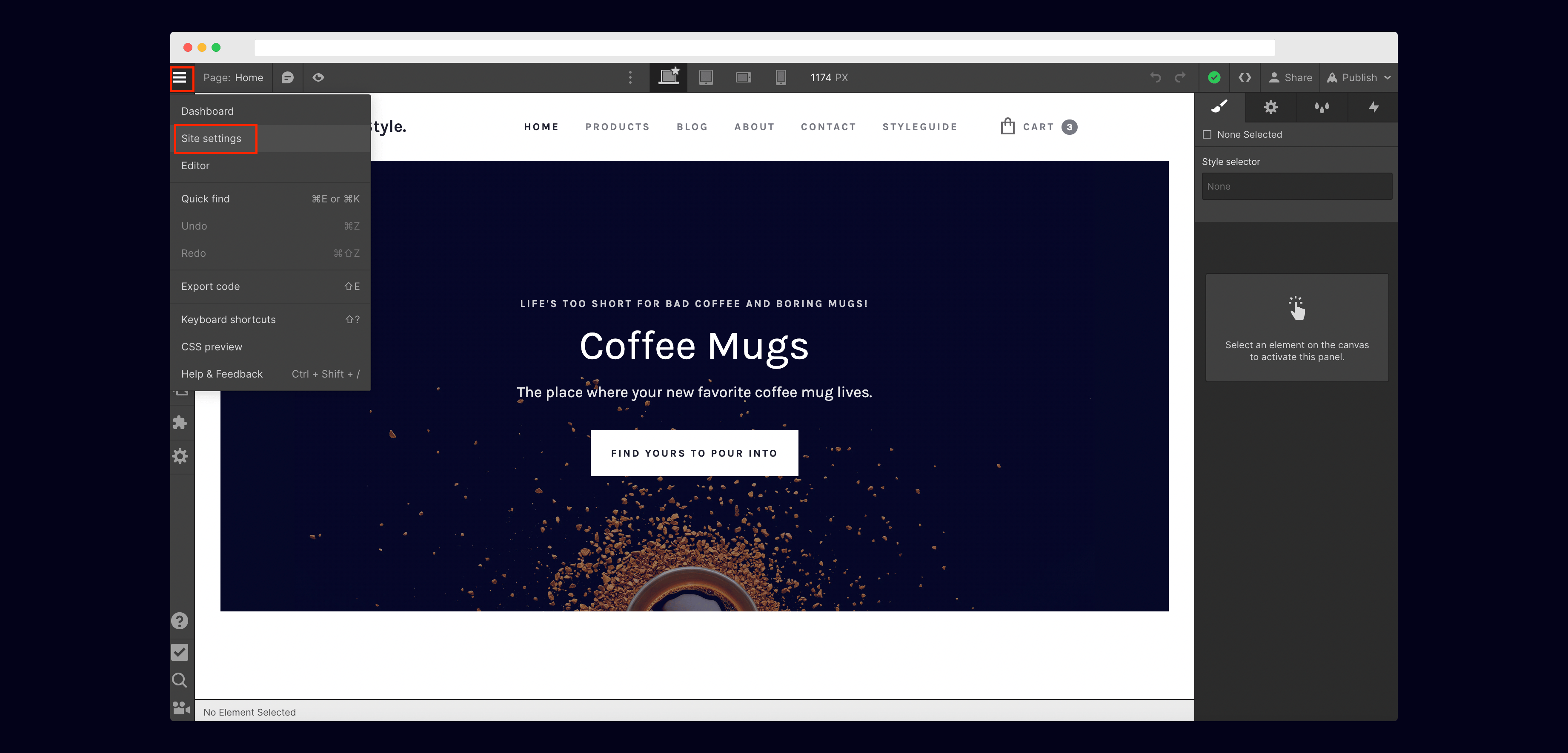 Webflow: Go to Site Settings on your Webflow Site