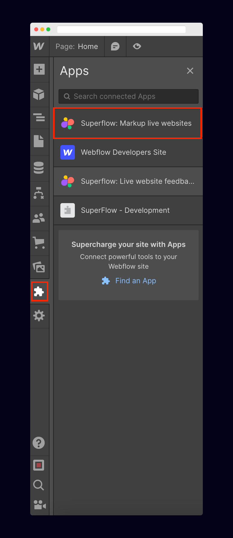 Webflow Marketplace App: Test out the Superflow extension on the Webflow Site Designer