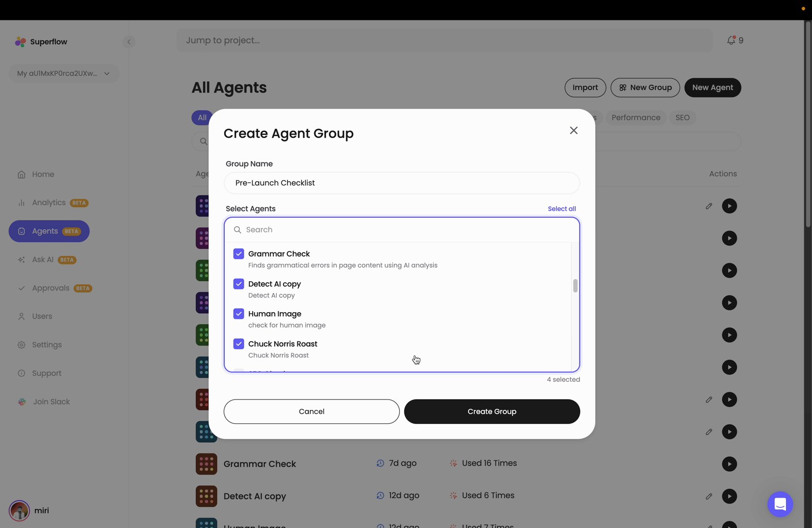The Create Agent Group dialog will appear