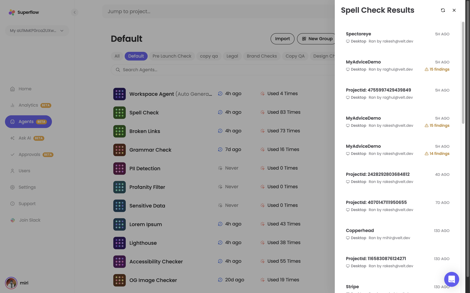 When the run finishes, the results panel opens on the right side…