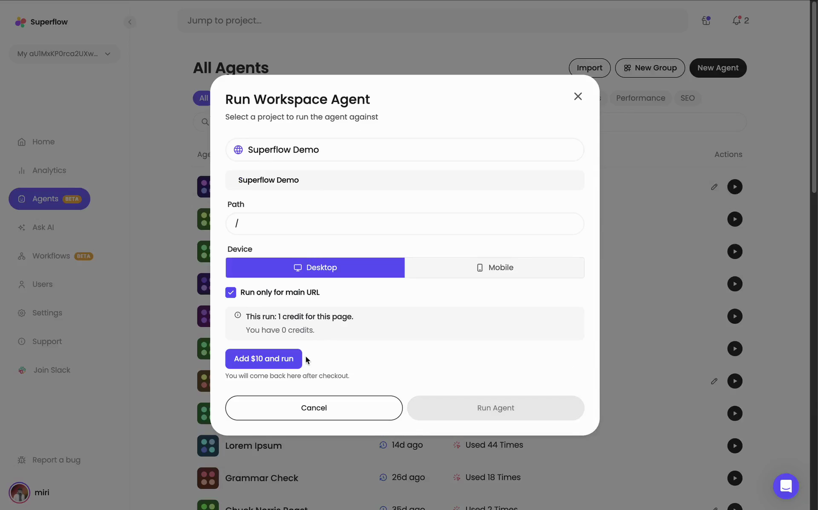 Run the agent against a project