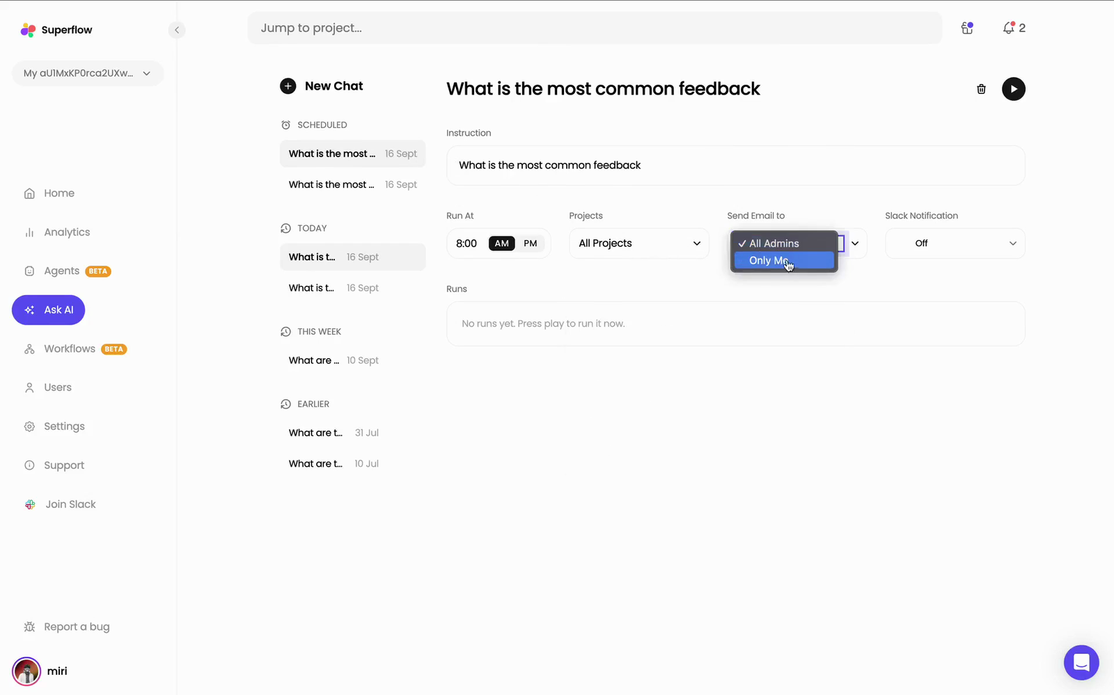 Open Send Email to and choose who receives it
