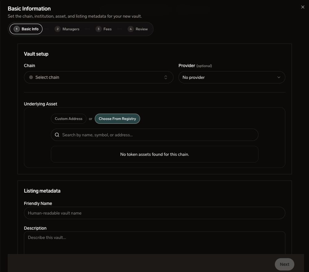 SuperformOS Create Vault - basic information and launch wizard