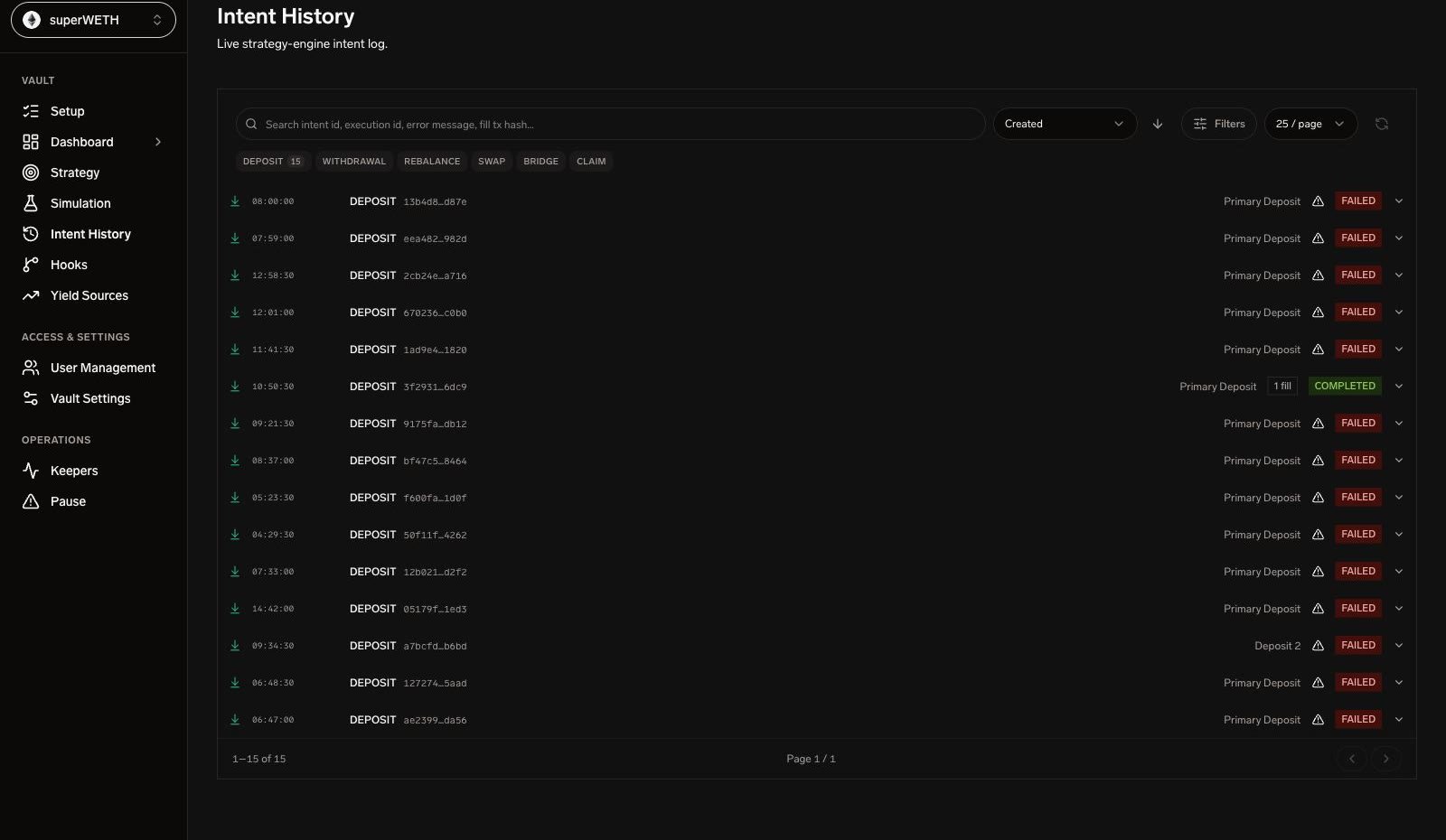 SuperformOS Intent History - read-only strategy execution ledger