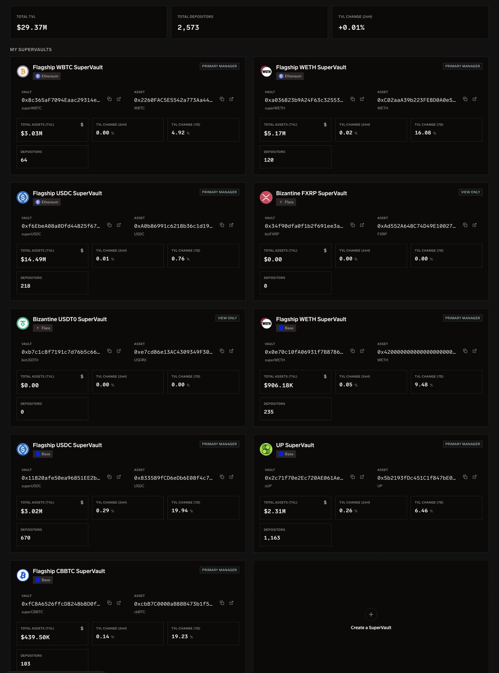 SuperformOS Operate landing — selected vault and setup status