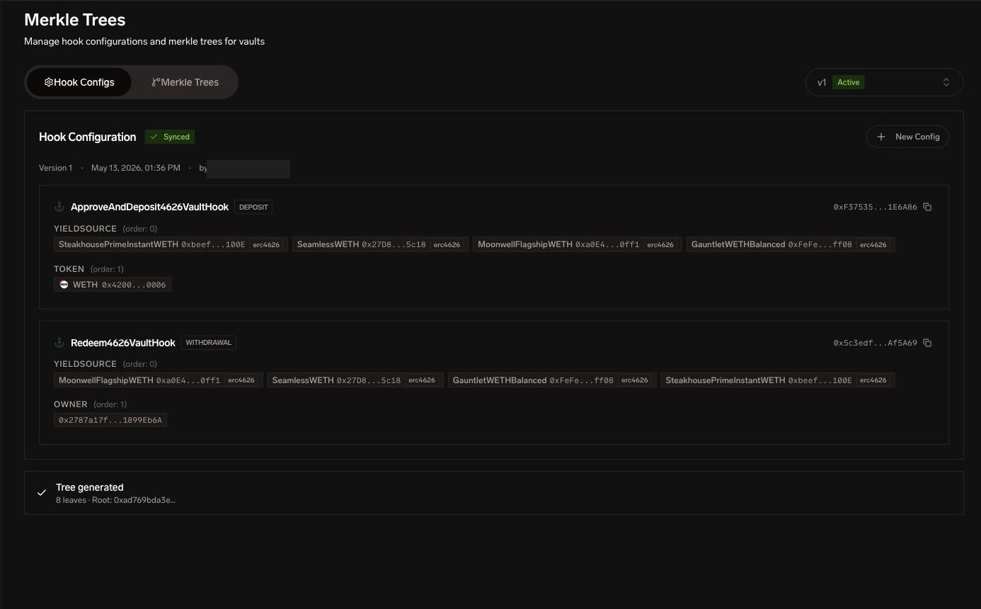 SuperformOS Merkle Trees — hook configs, roots, and proof publishing