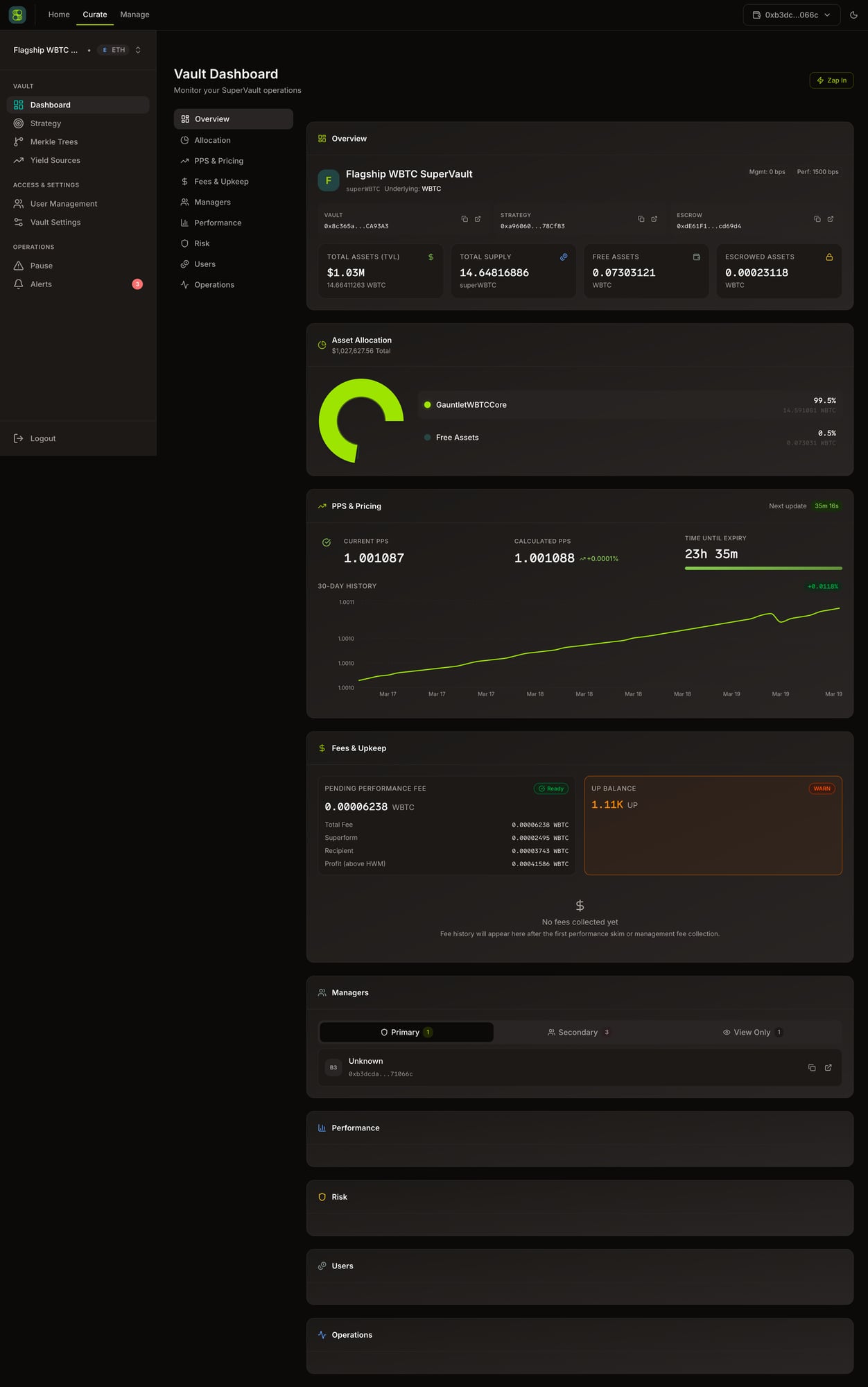 SuperformOS Dashboard — vault monitoring panels and operational health