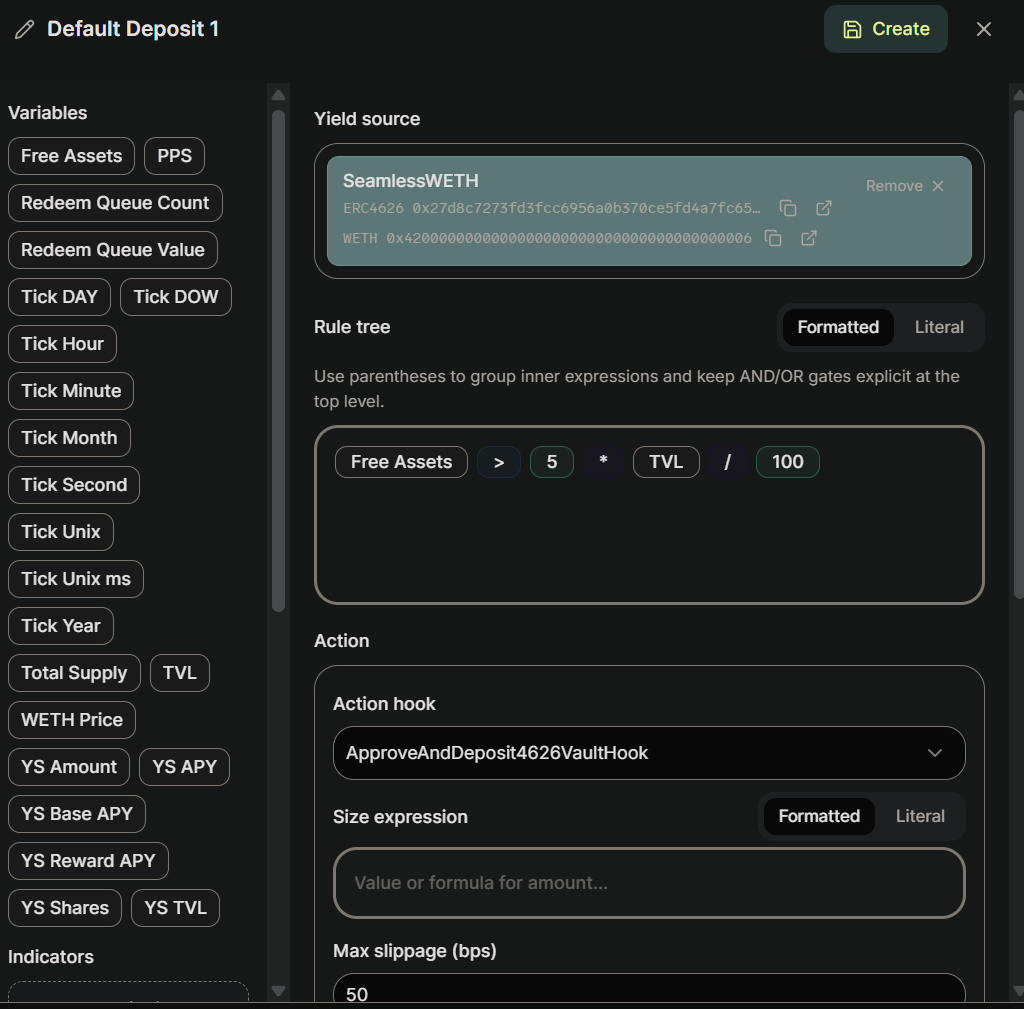 The rule tree set to Free Assets > 5 * TVL / 100