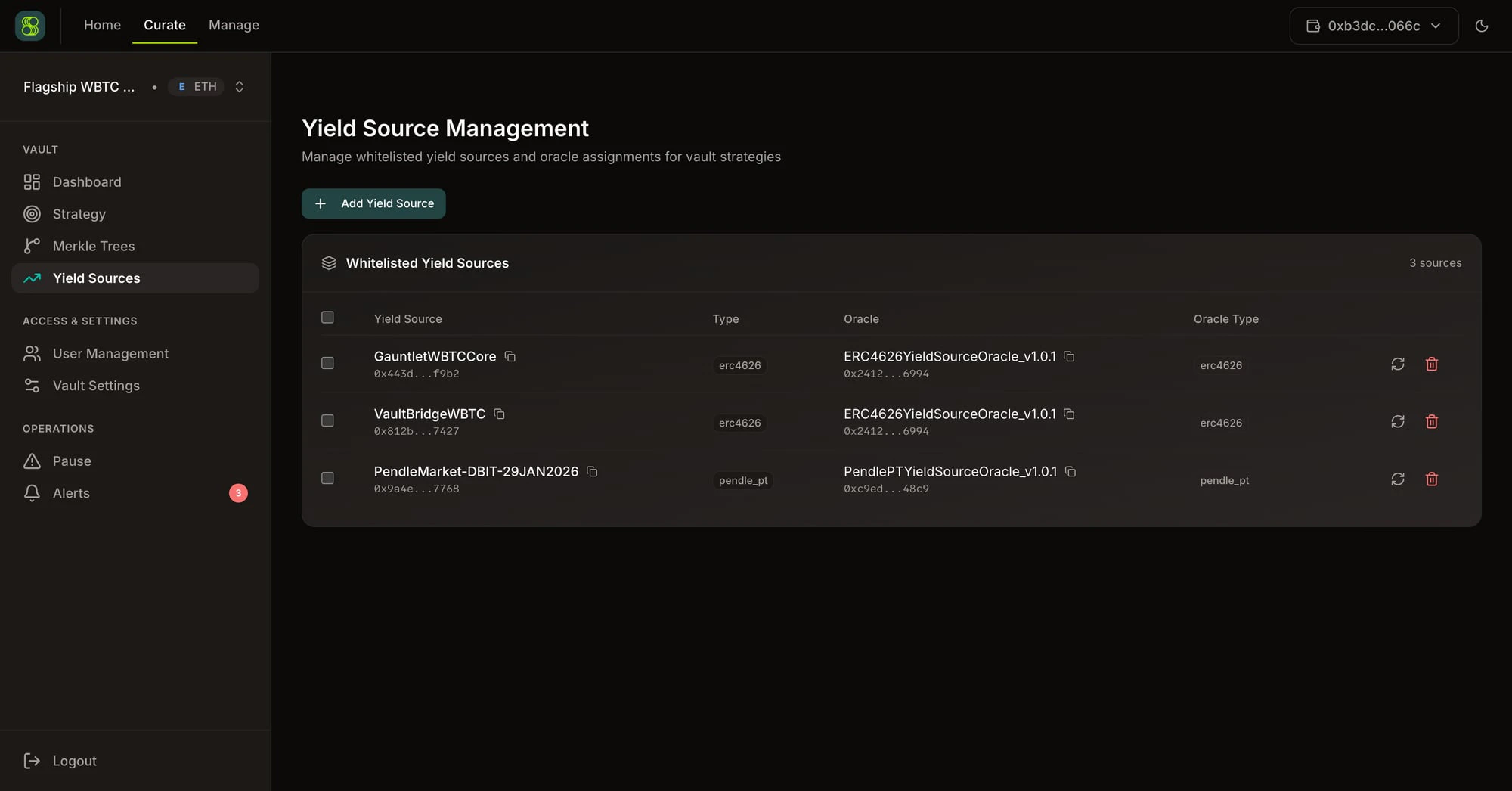 SuperformOS Yield Source Management — whitelist and oracle pairing controls