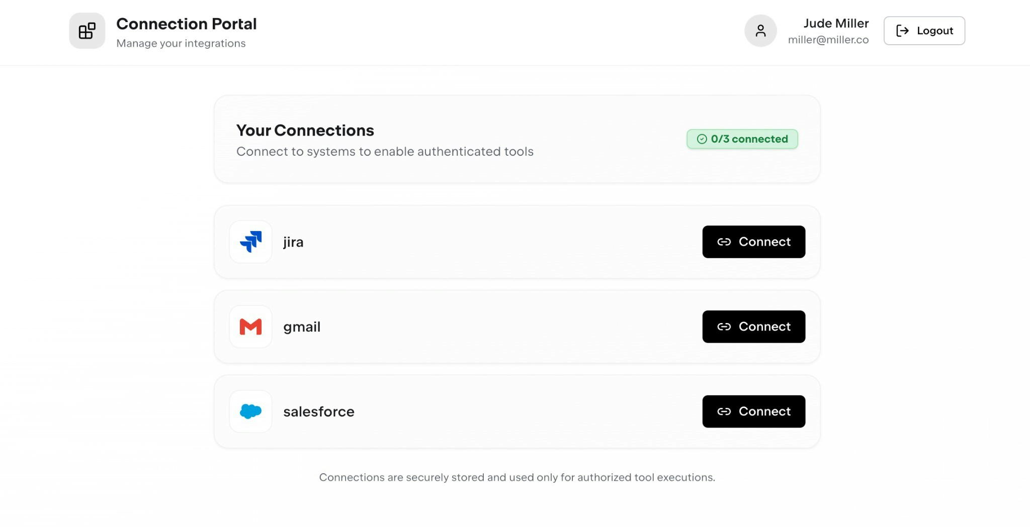 Connection Portal showing available systems