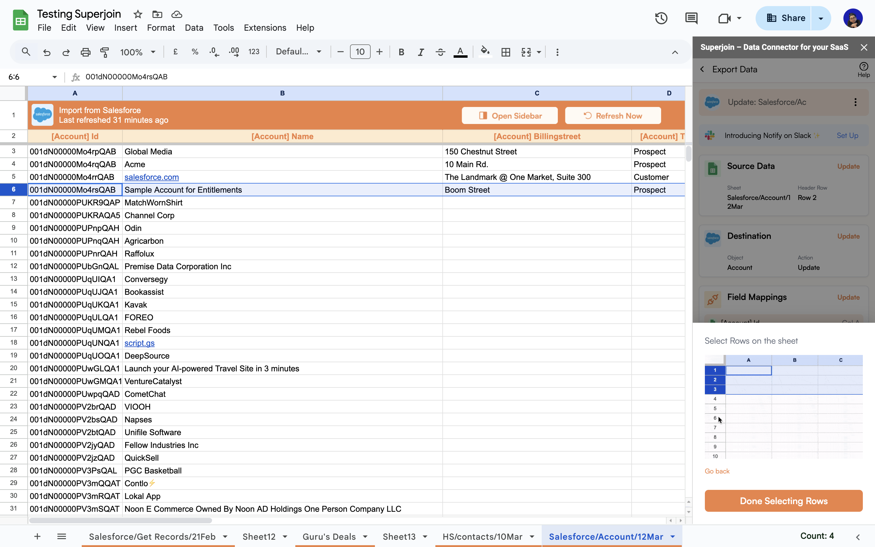 Select rows or sheet to export