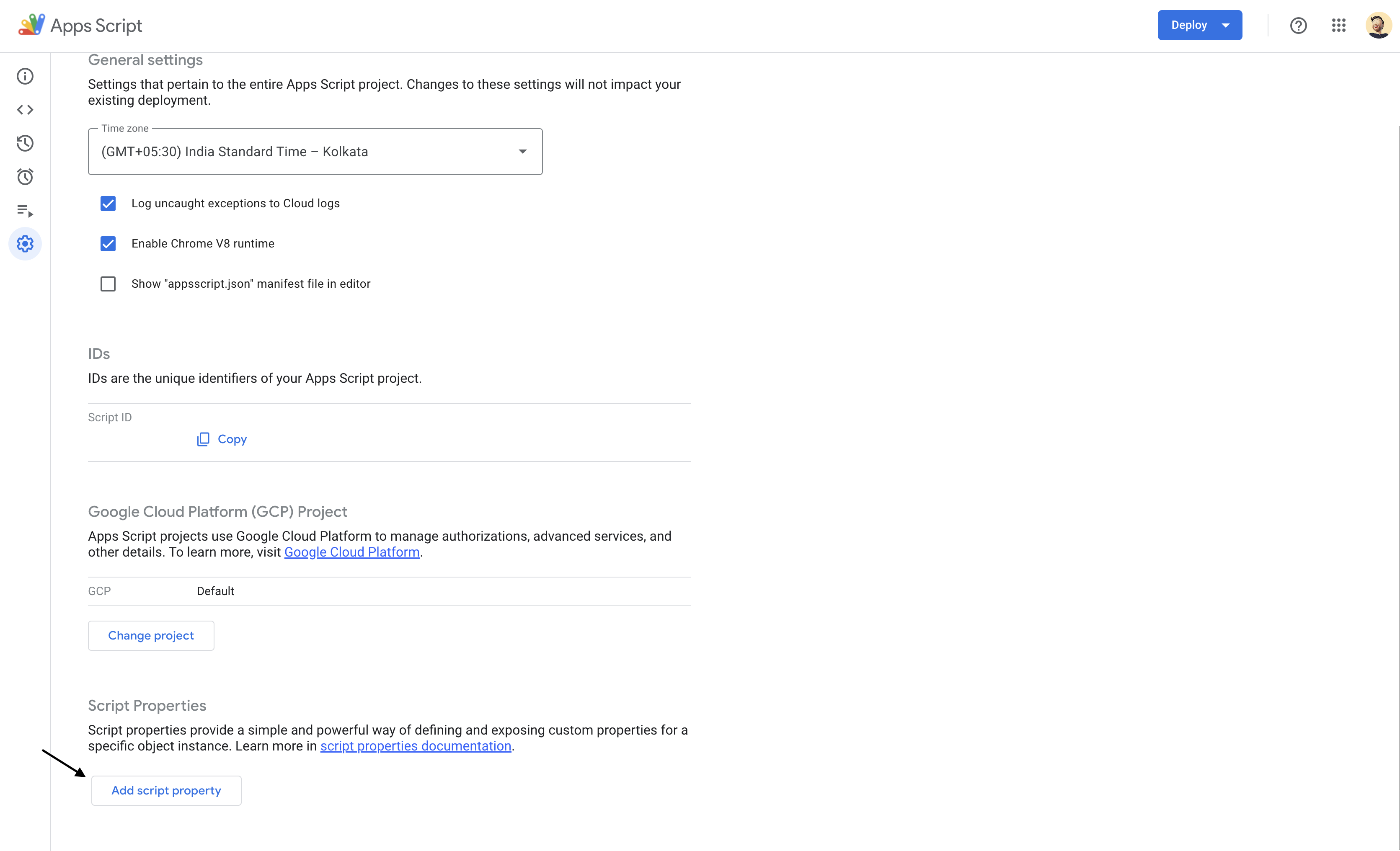 Apps Script Settings