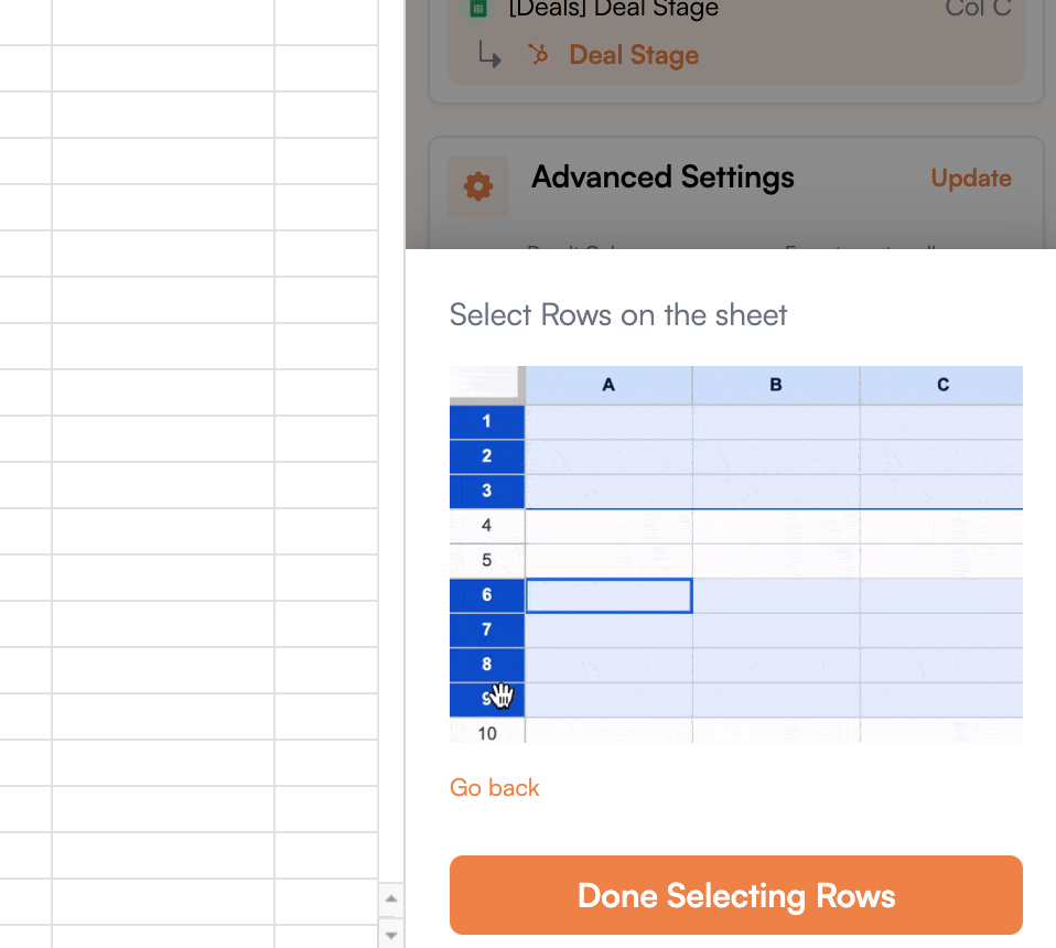Select rows or sheet to export
