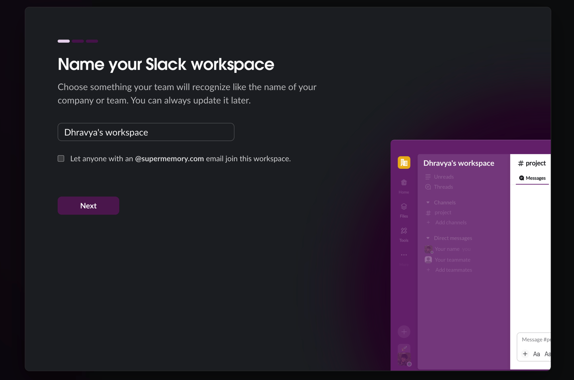 Naming a new Slack workspace