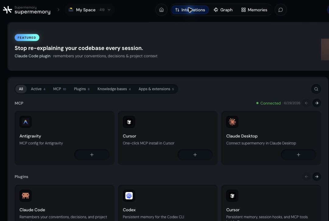 Integrations dashboard with MCP and plugins