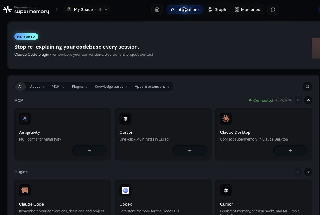 Integrations dashboard with MCP and plugins